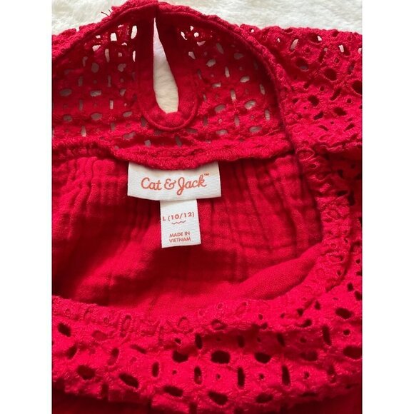 Cat & Jack crochet crew neck red pullover tunic blouse Girls 10/12 - Picture 3 of 4